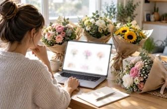 Une personne compare plusieurs bouquets devant un écran volontairement illisible