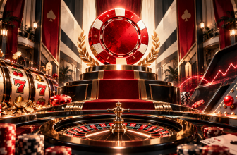 Illustration de casino avec roulette, jetons rouges et machine à sous