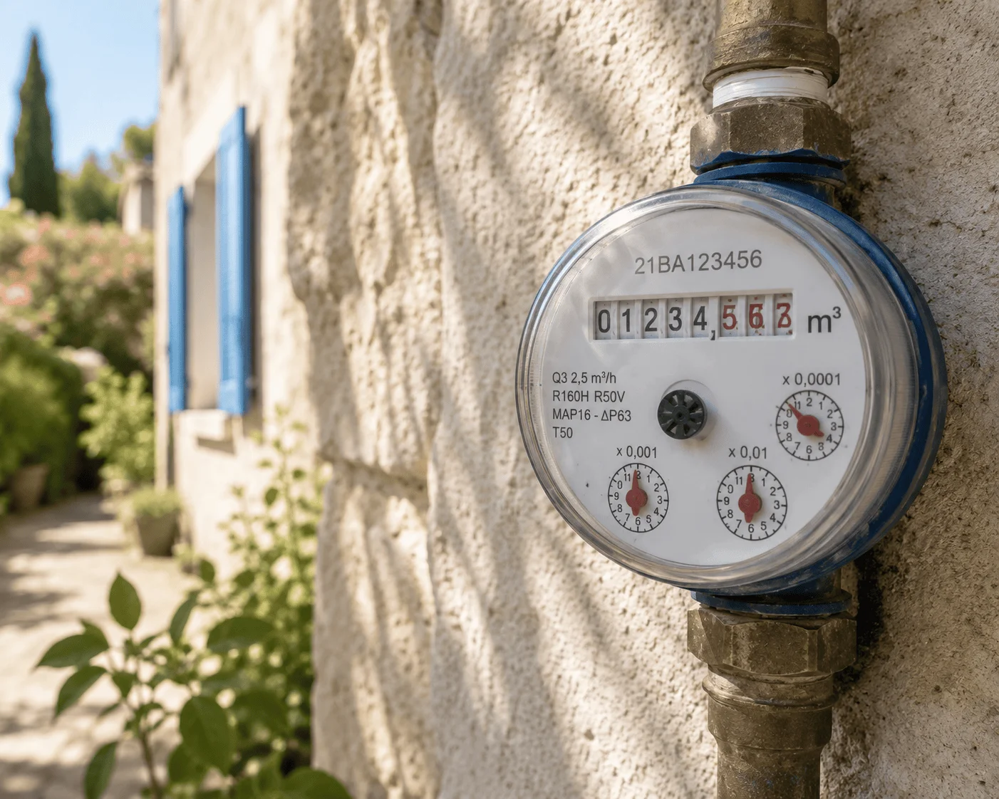 Compteur d’eau installé sur une canalisation extérieure