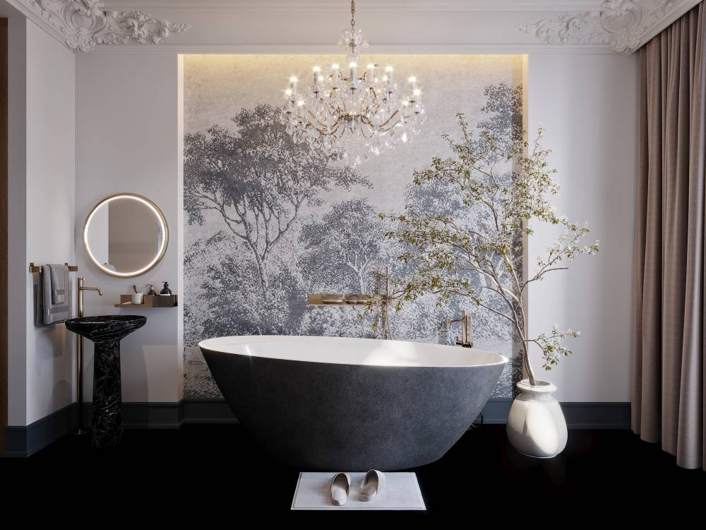 Baignoire îlot dans une salle de bain de luxe